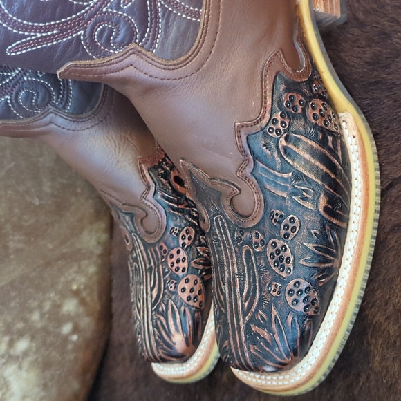 Tin Haul Shoes Tin Haul Cactooled Tall Brown Leather Tooled Overlay